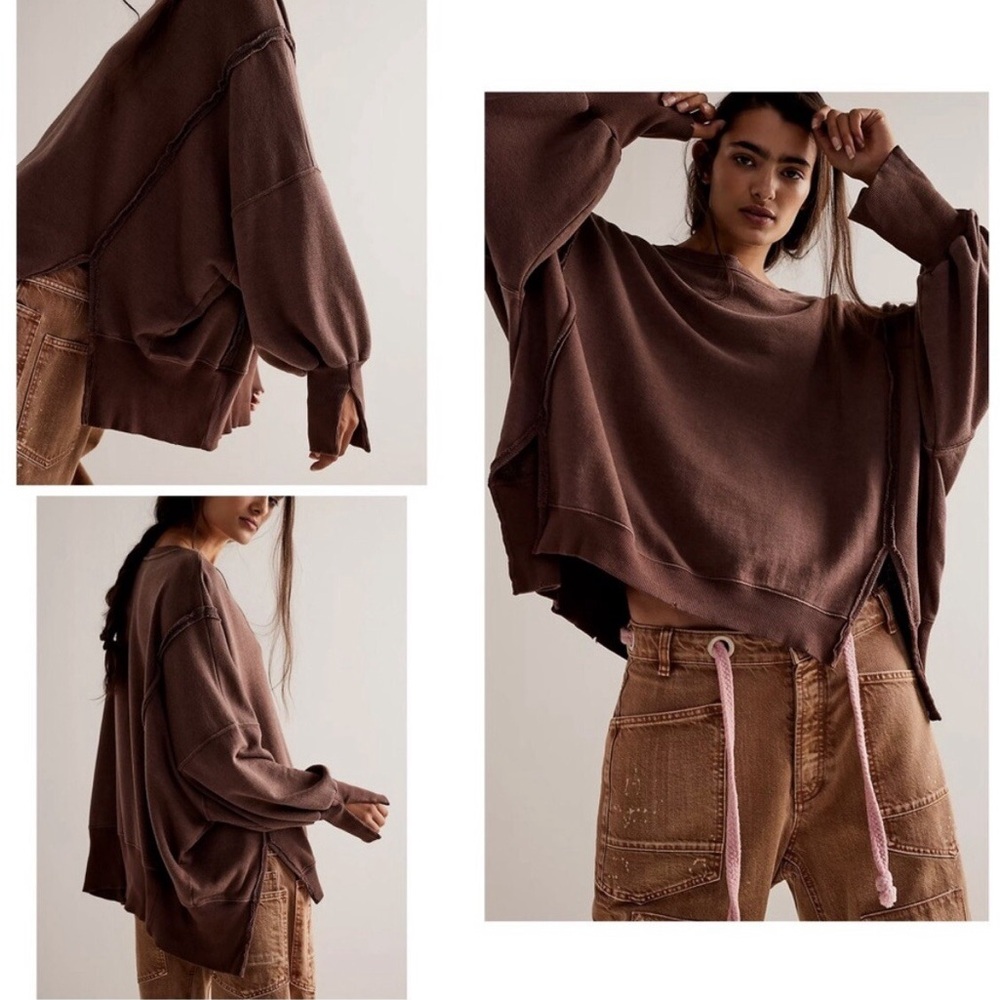 We the Free Oversized Camden Sweatshirt in Chocolate Love. Size Medium